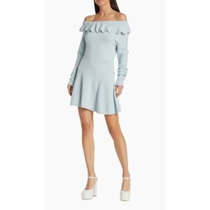 NWOT LoveShackFancy Bedine Blue Sweater Dress Small Off Shoulder Cashmere Blend